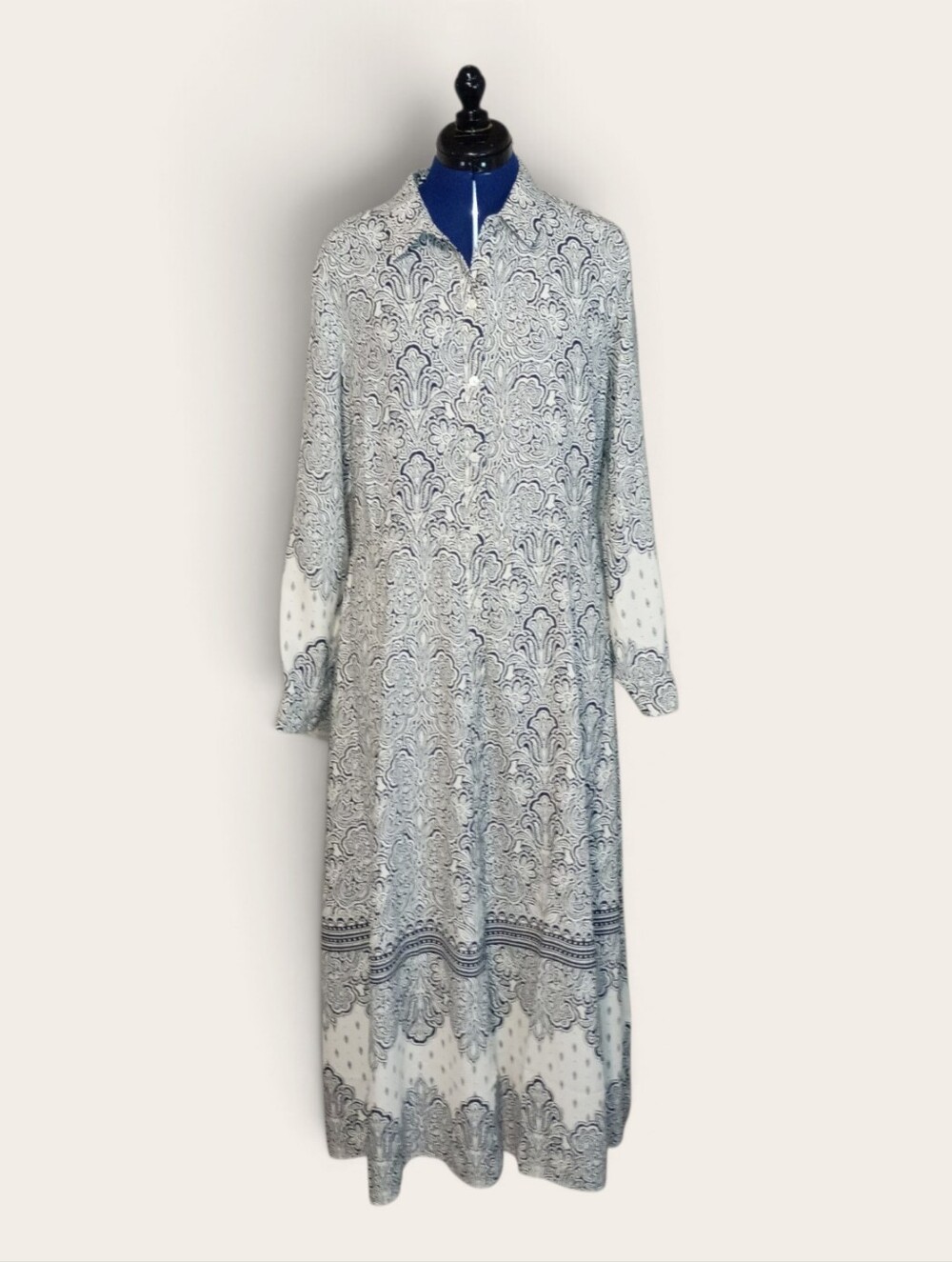 LOFT Blue and White Paisley Print Maxi Shirt Dress